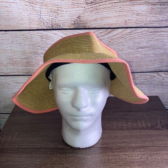 Womens Cappelli Straworld Wide Brim Visor Hat OS with Peach trimming - Picture 1 of 9